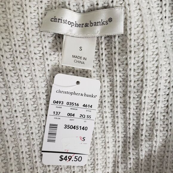 Christopher & Banks Womens Cardigan Sweater Small Cream Cascade Open Front Knit - Picture 8 of 12